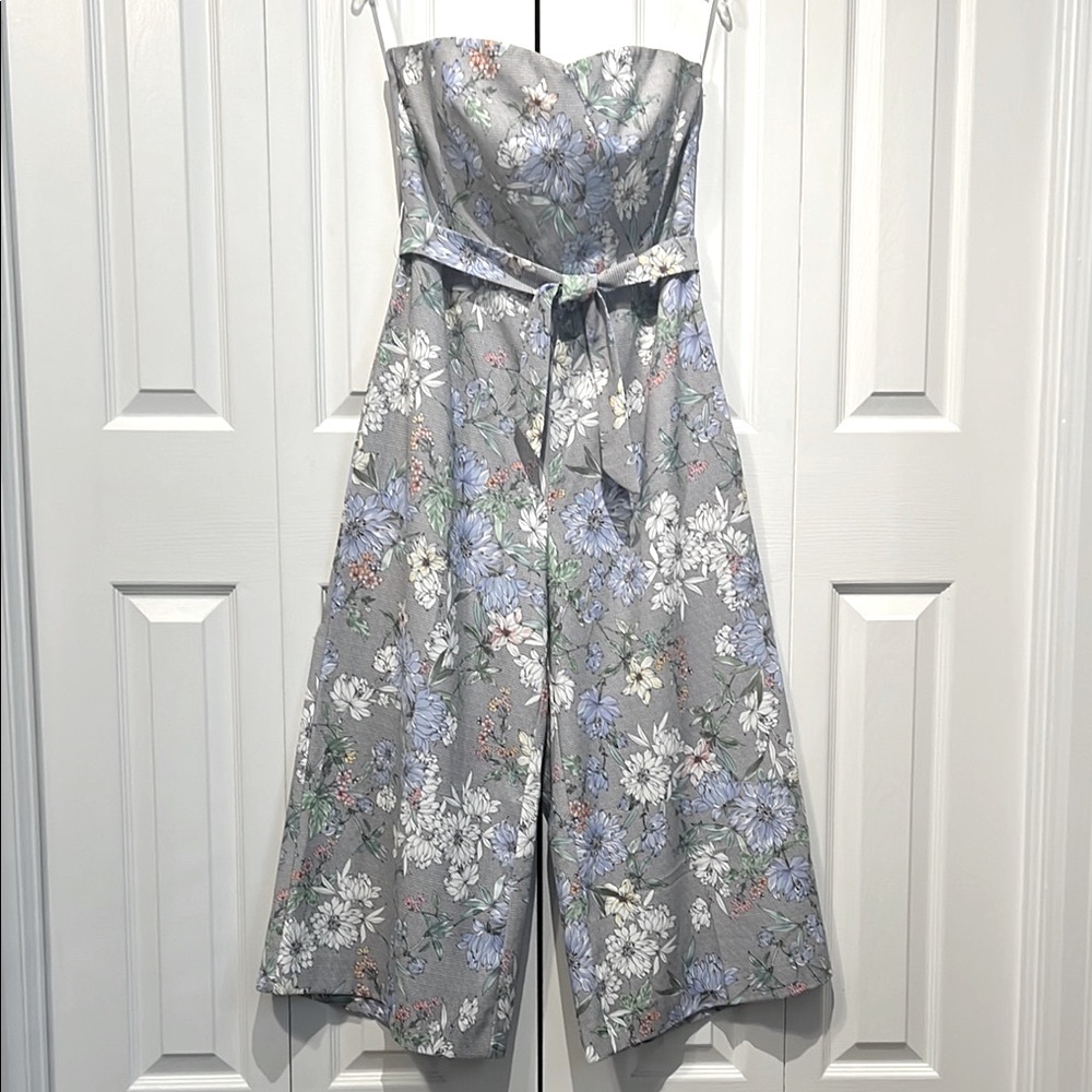 H&M Floral Strapless Wide‎ Leg Cropped Jumpsuit Size 12